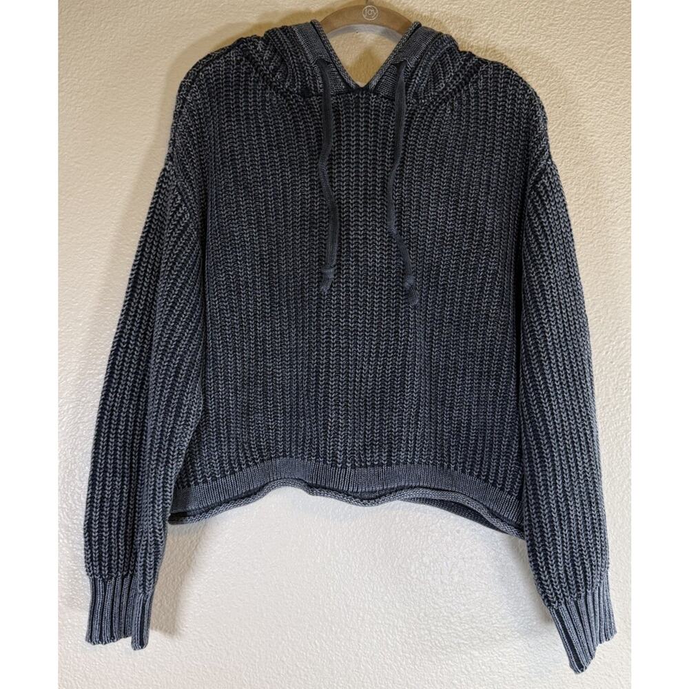 PINK Victoria’s Secret Size Large Charcoal Oversized Crop Knit Hoodie Sweater